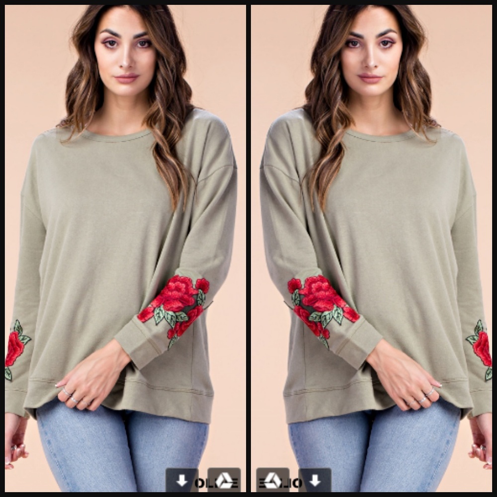 FINAL PRICE! Olive Rose Patch Pullover